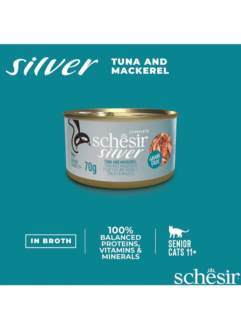 Schesir Silver Complete Adult Cat Food – Tuna & Mackerel – Grain Free Wet Food – Complete & Balanced Nutrition – 3 × 70 g - Image 2